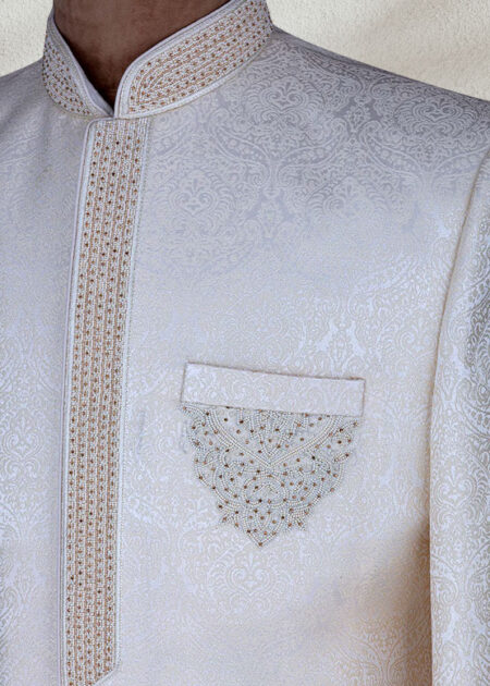 Cream Resham Embroidered Wedding Sherwani
