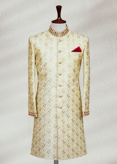 Self Embroidered Golden Sherwani Golden Embroidered Sherwani