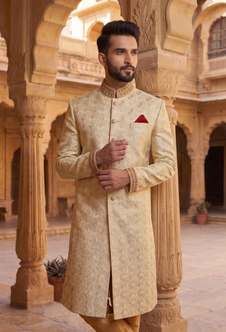 Traditional Golden Embroidered Sherwani Golden Embroidered Sherwani