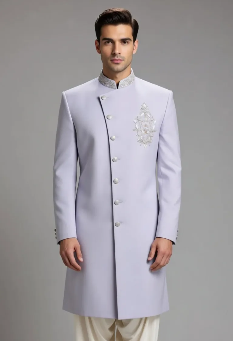 Powder Blue Grey Zardosi Embroidered Sherwani Powder Blue Sherwani