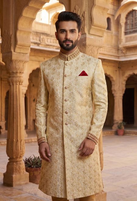 Traditional Golden Embroidered Sherwani Golden Embroidered Sherwani