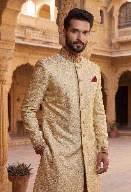 Traditional Golden Embroidered Sherwani Golden Embroidered Sherwani