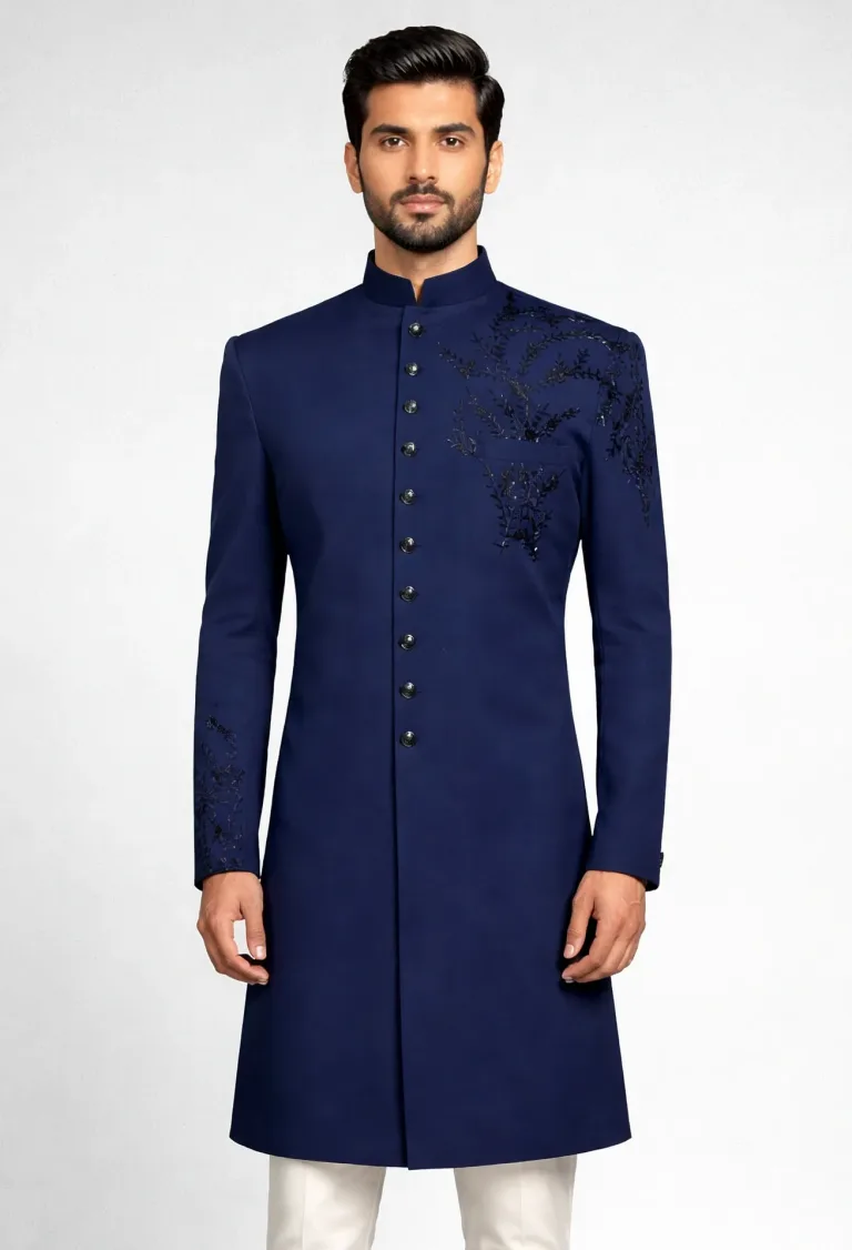 Deep Royal Blue Cutdana Embroidered Sherwani