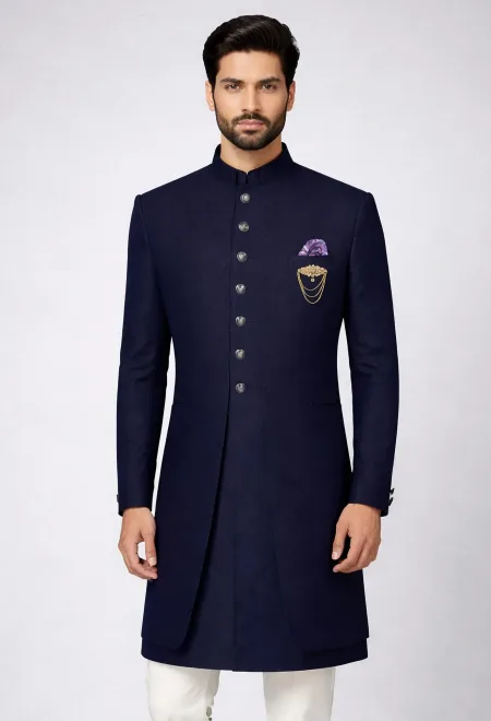 Midnight Blue Textured Sherwani