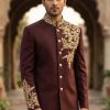 Golden Embroidered Burgundy Prince Suit