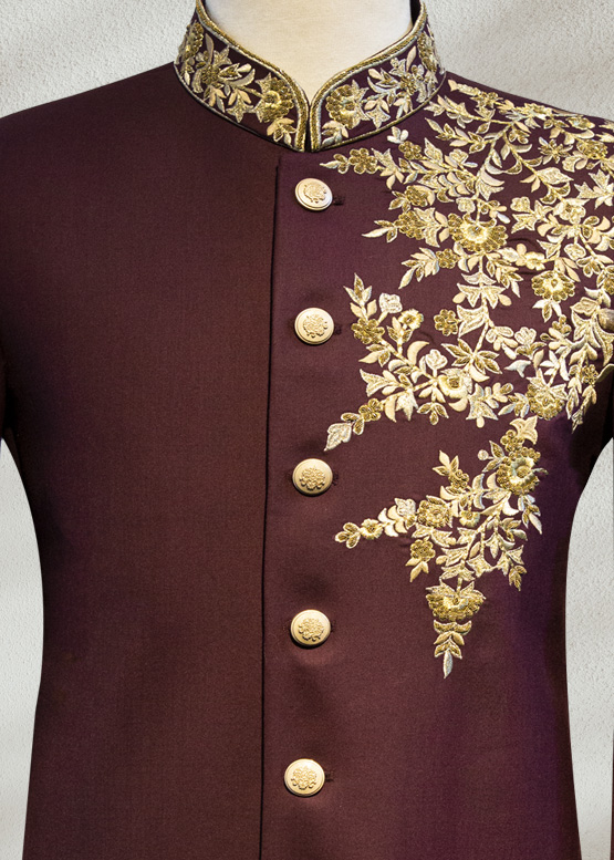 Gold Embroidered Burgundy Prince Suit