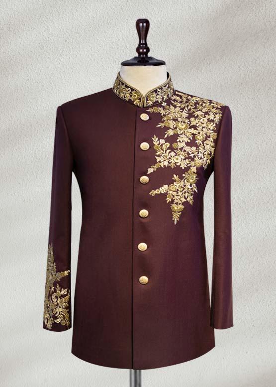 Gold Embroidered Burgundy Prince Suit