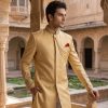 Bespoke Golden Embroidered Sherwani Navy Blue Sherwani