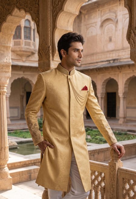 Bespoke Golden Embroidered Sherwani