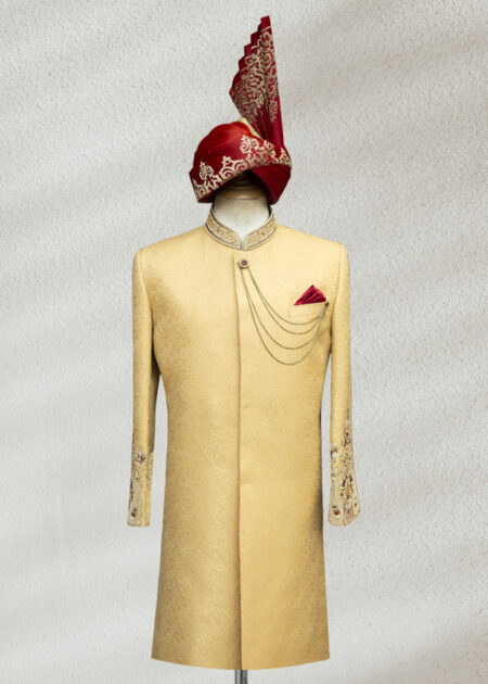 Golden Sherwani with Ornate Embroidery