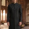 Stylish Black Embroidered Sherwani for Men