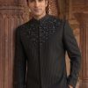 Stylish Black Embroidered Sherwani Golden Sherwani with Ornate Embroidery for Groom