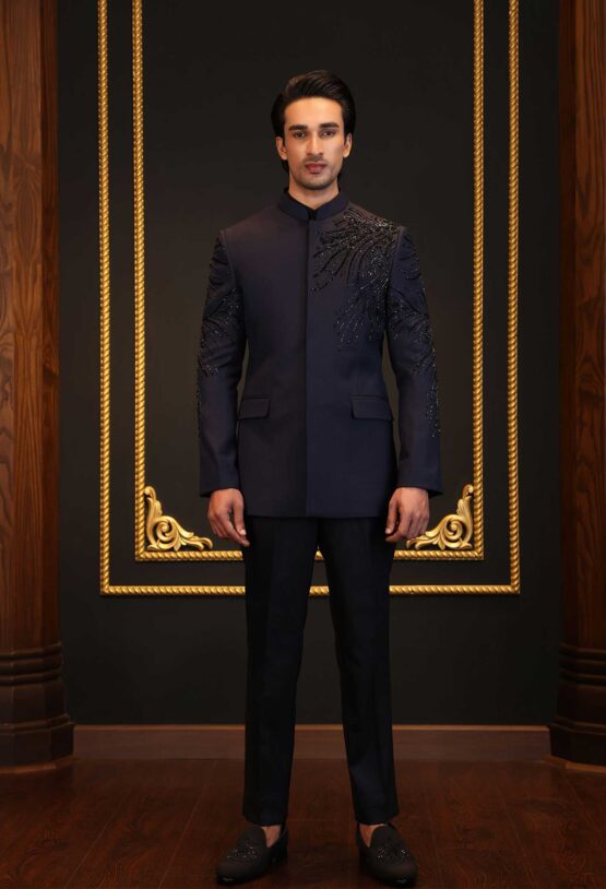Navy Blue Prince Suit with Beadwork