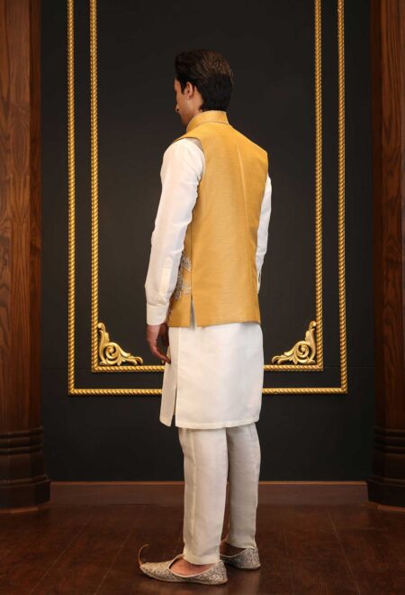 Golden Silk Waistcoat with Silver Embroidery