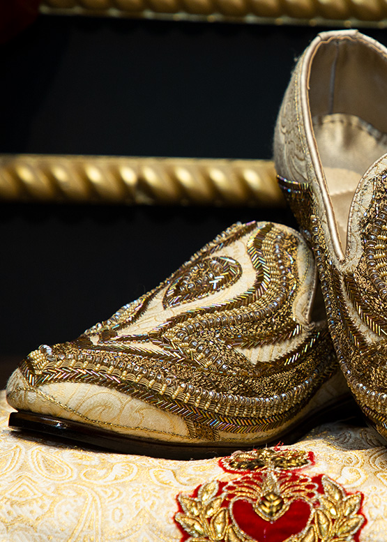 Elegant Handmade Gold-Embroidered Shoes