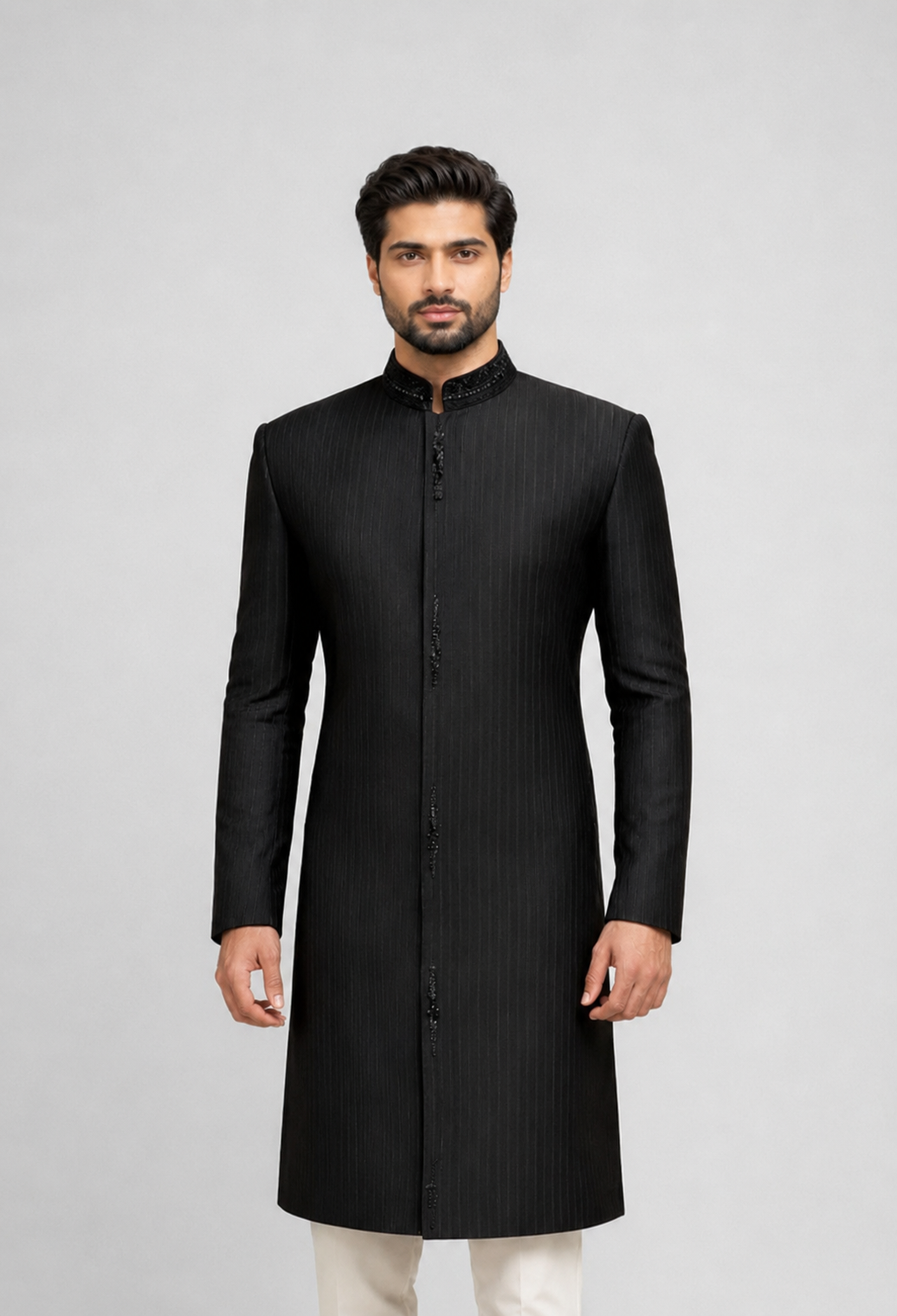 Embellished Black Beaded Sherwani 1 Premium Embellished Black Beaded Sherwani Sherwani in Black Color