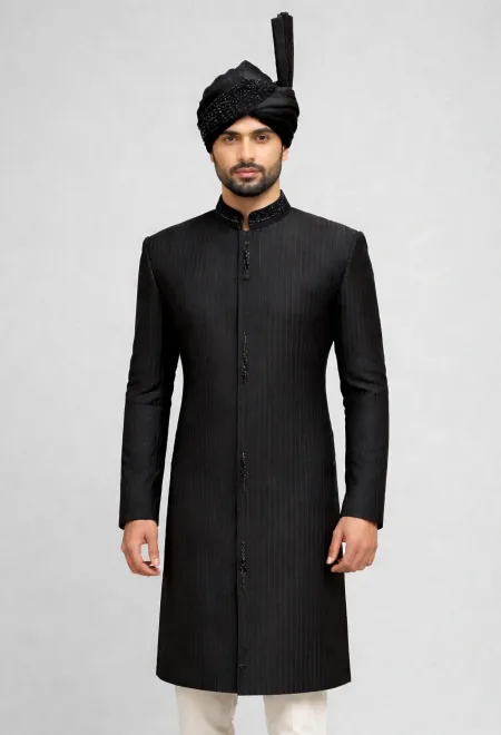 Embellished Black Beaded Sherwani