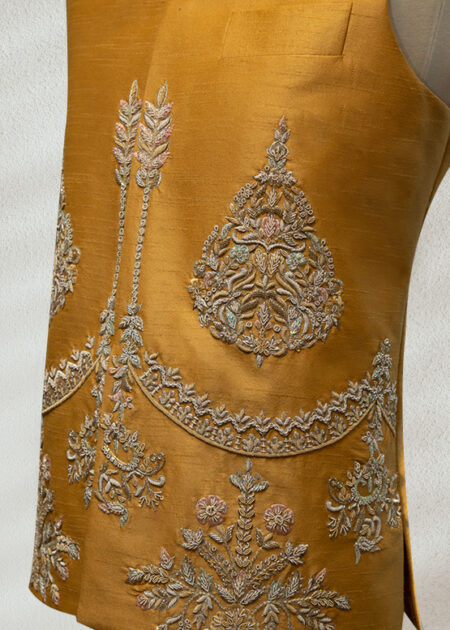 Golden Silk Waistcoat with Silver Embroidery