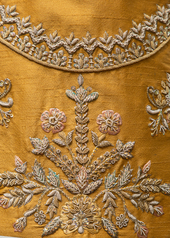 Golden Silk Waistcoat with Silver Embroidery