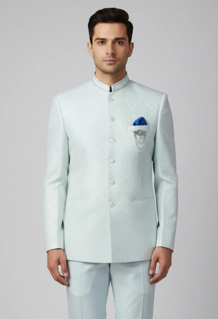 Light Blue Textured Prince Coat