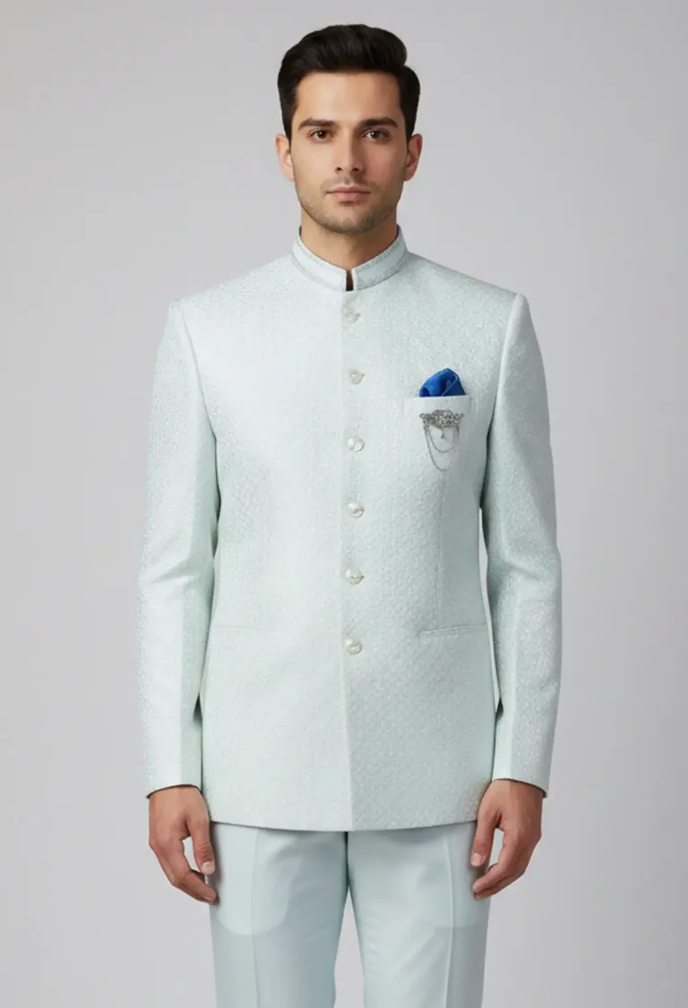 Light Blue Textured Prince Coat