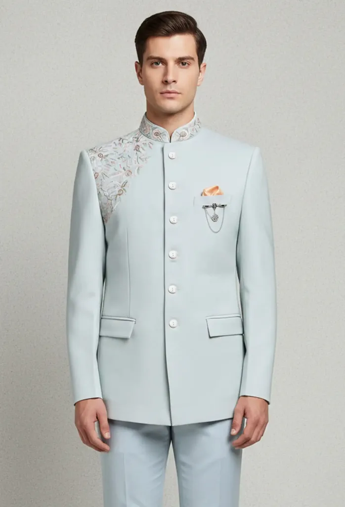 Powder Blue Prince Coat with Embroidery