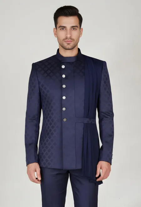 Textured Navy Blue Prince Coat