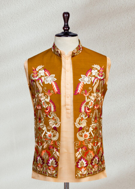 Golden-Brown Embroidered Waistcoat