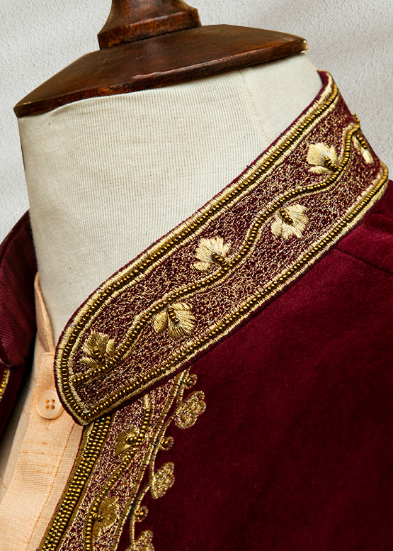 Velvet Maroon Waistcoat with Gold Embroidery
