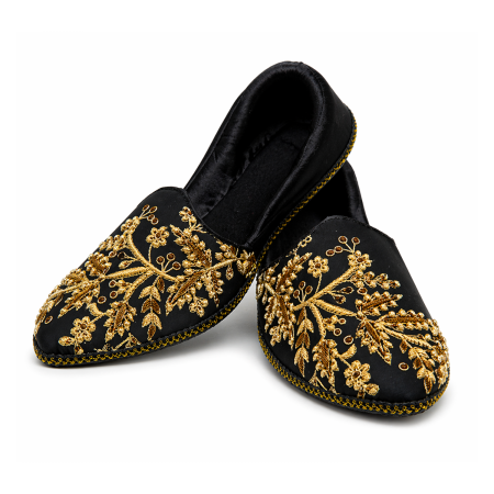 Handmade Black Khussa with Golden Embroidery Black Khussa with Golden Embroidery
