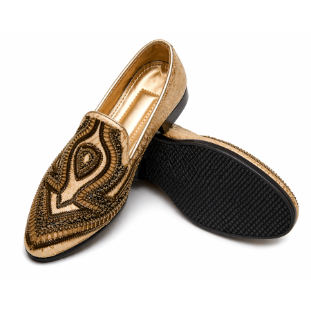 Handmade Golden Embroidered Loafer Light Golden Khussa
