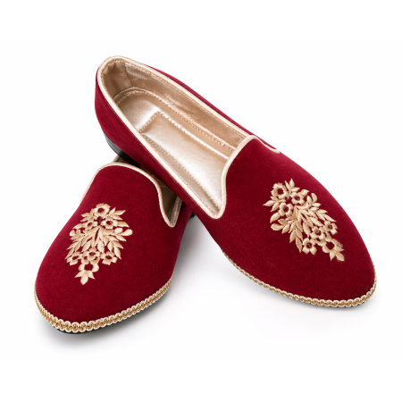 Handmade Red Khussa with Golden Embroiderey Red Khussa