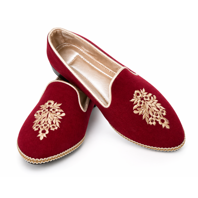Handmade Red Khussa with Golden Embroiderey