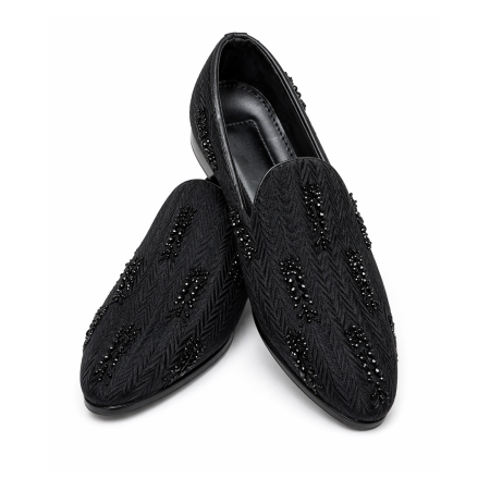 Handmade Stylish Black Embroidered Loafer Charcoal Black Khussa