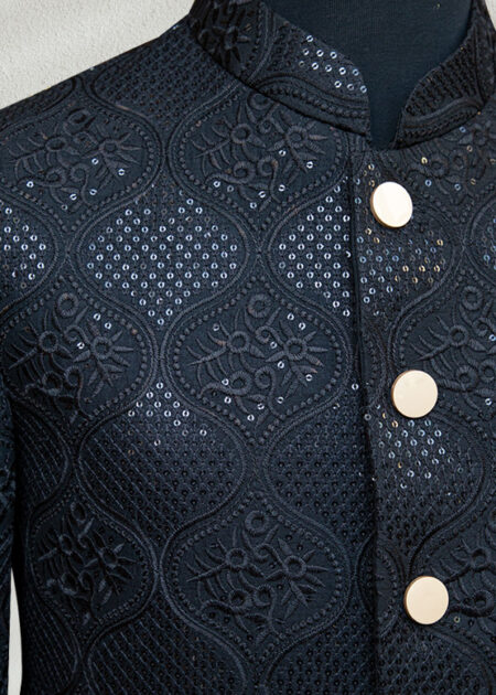 Black Textured Pattern Sherwani