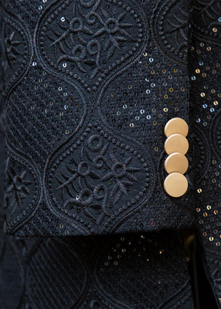 Black Textured Pattern Sherwani