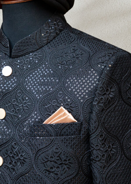 Black Textured Pattern Sherwani