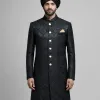 Black Textured Pattern Sherwani