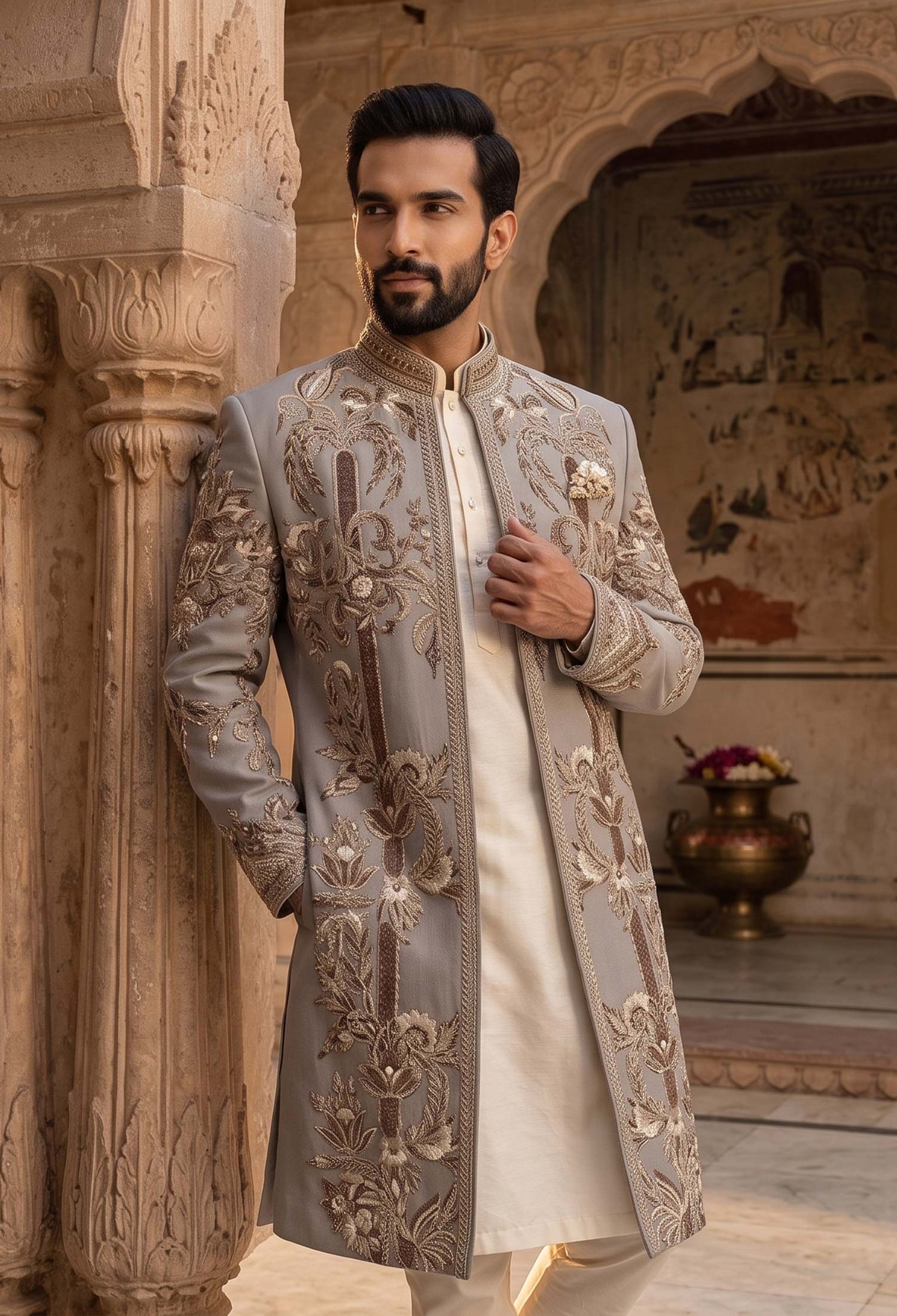 Dusty Grey Embroidered Sherwani Luxury Dusty Grey Embroidered Sherwani Dusty Grey Embroidered Sherwani