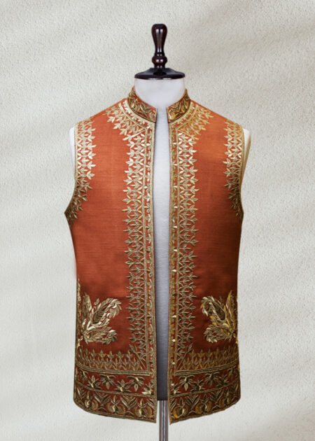 Rich Rust-Colored Embellished Waistcoat
