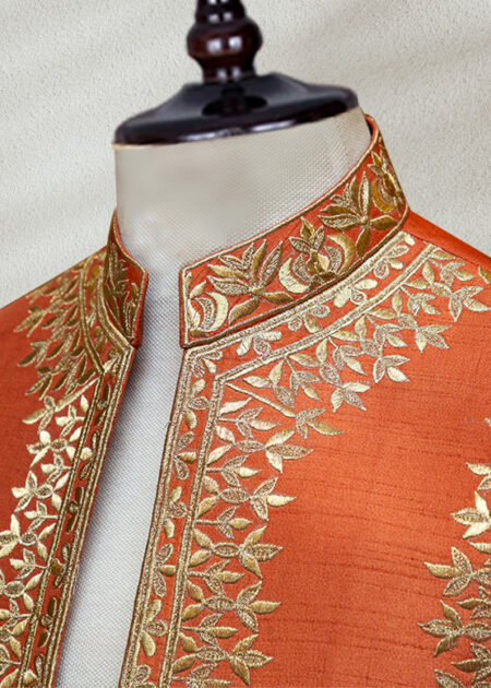 Rich Rust-Colored Embellished Waistcoat