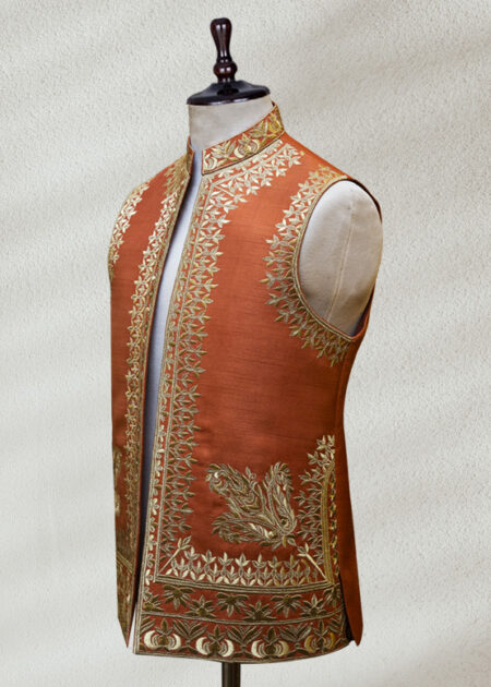 Rich Rust-Colored Embellished Waistcoat