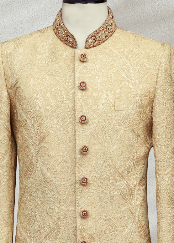 Golden Texture Embroidered Sherwani