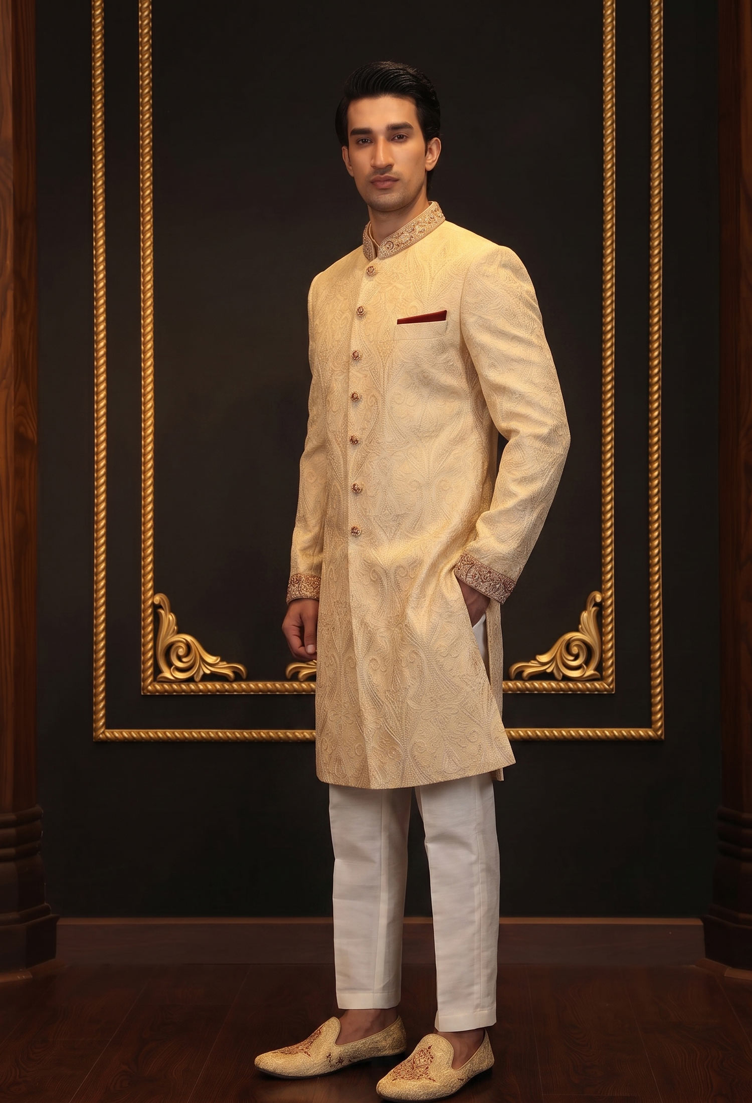 Golden Texture Embroidered Sherwani 2 Signature Golden Texture Embroidered Sherwani Golden Texture Embroidered Sherwani