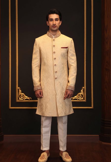 Signature Golden Texture Embroidered Sherwani