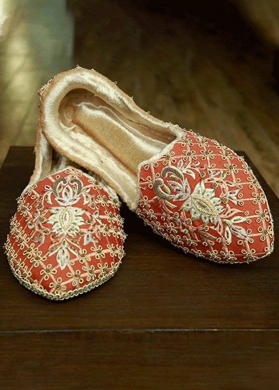 Hand-Embroidered Orange Khussa