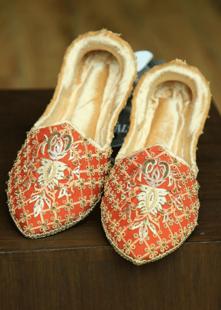 Hand-Embroidered Orange Khussa