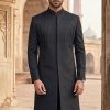 Black Textured Design Sherwani