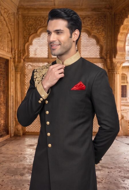 Classic Black Angle Cut Sherwani Black Angle Cut Sherwani