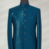 Teal Blue Prince Coat with Foil Embroidery